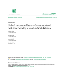 Factors Associated with Child Mortality in Gambat, Sindh-Pakistan Ajmal Agha Aga Khan University