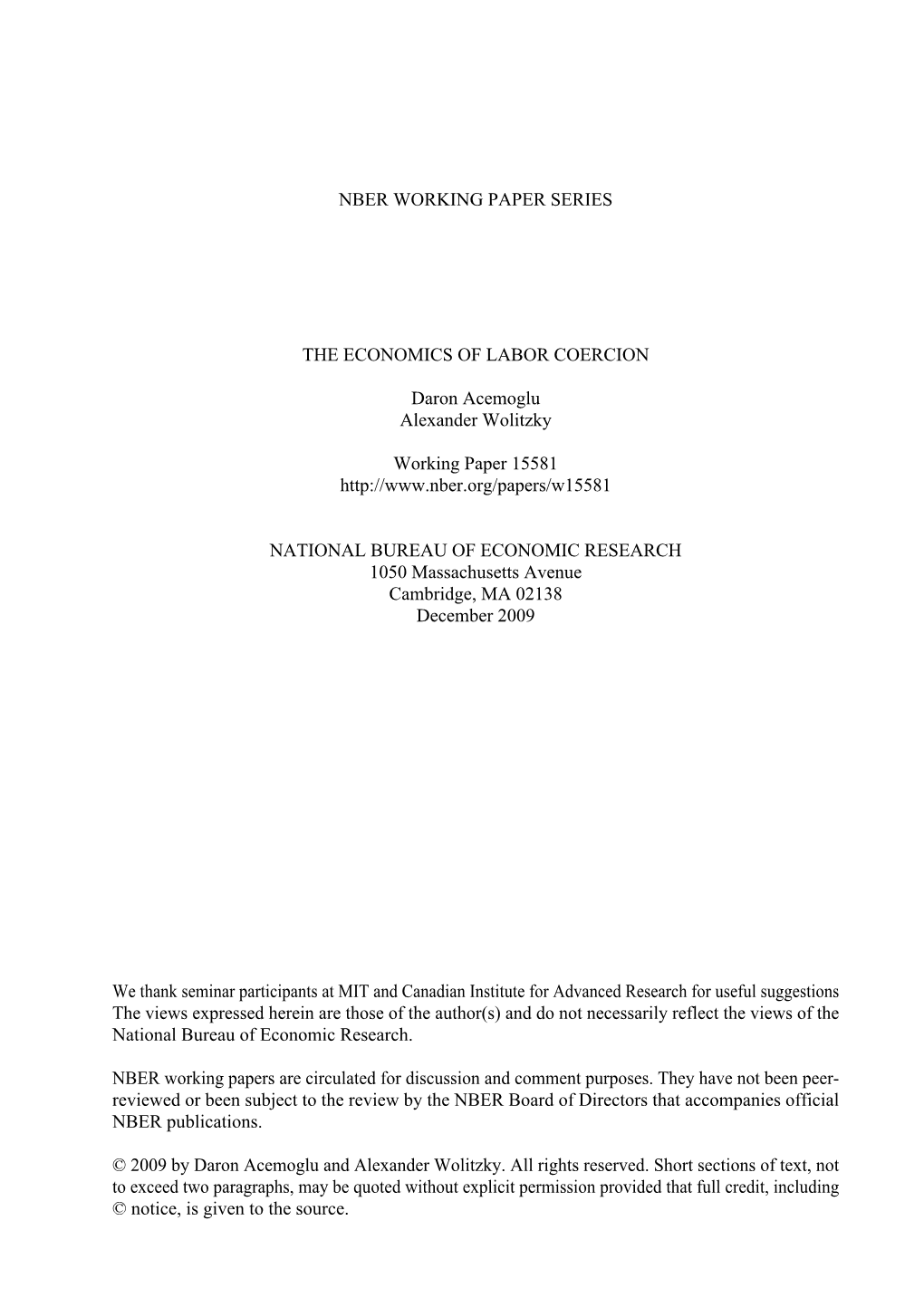 Nber Working Paper Series