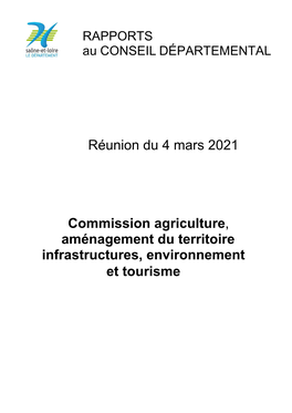 Réunion Du 4 Mars 2021 Commission Agriculture, Aménagement Du Territoire Infrastructures, Environnement Et Tourisme