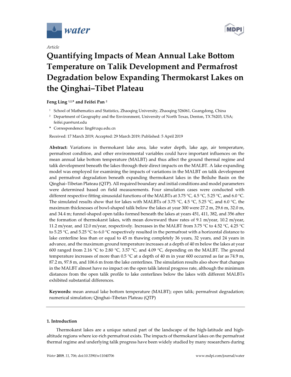 Quantifying Impacts of Mean Annual Lake Bottom Temperature on Talik