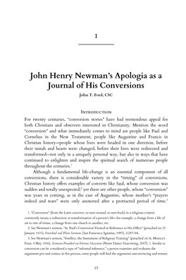 John Henry Newman's Apologia As a Journal of His Conversions