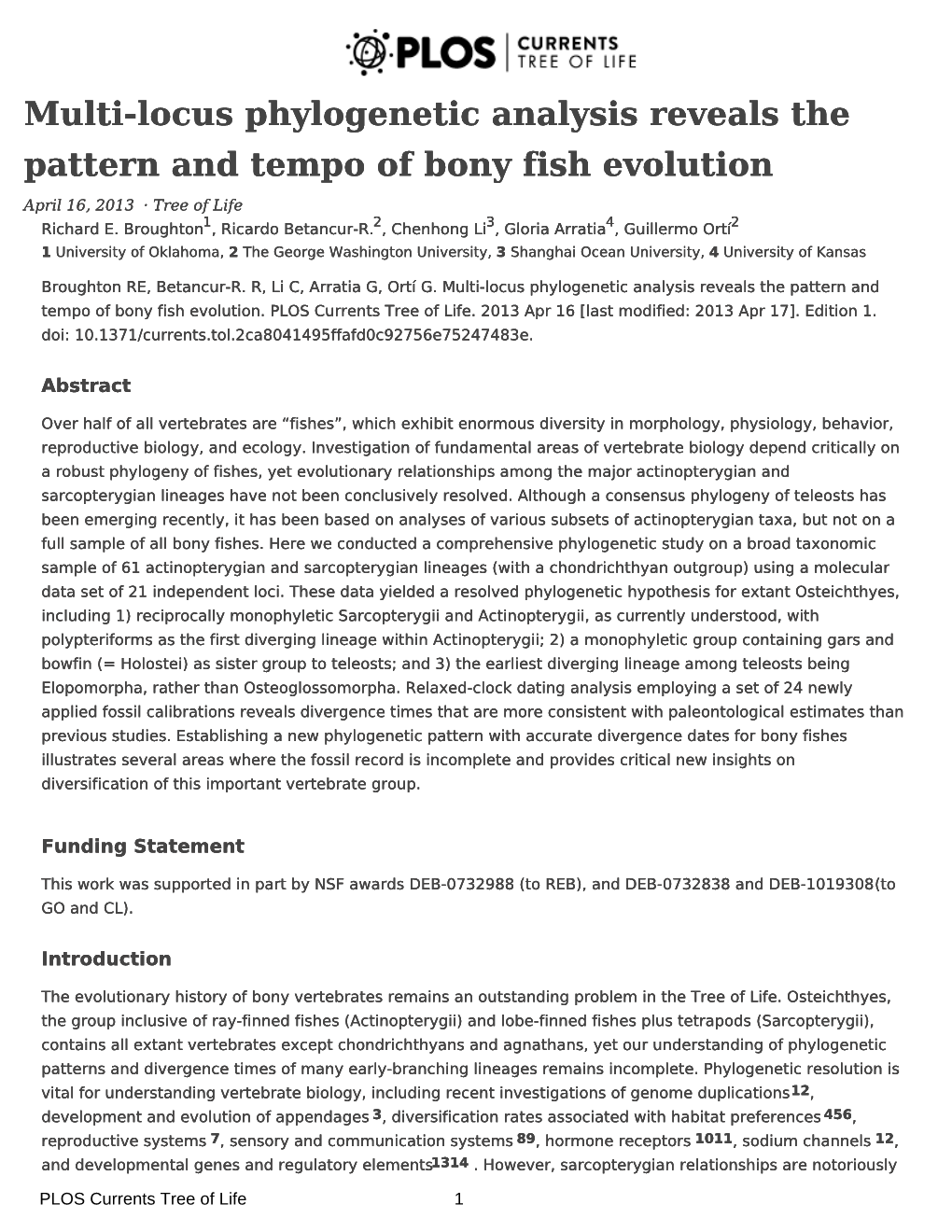 Multi-Locus Phylogenetic Analysis Reveals the Pattern and Tempo of Bony Fish Evolution