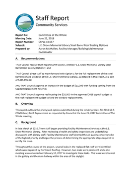 CSPW.18.057 L.E. Shore Memorial Library Steel Barrel Roof Costing