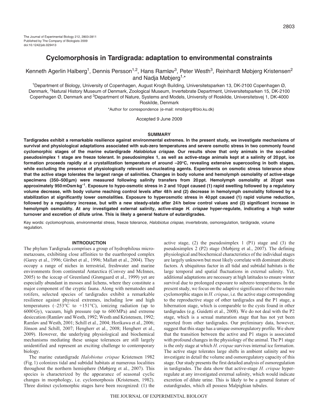 Cyclomorphosis in Tardigrada: Adaptation to Environmental Constraints