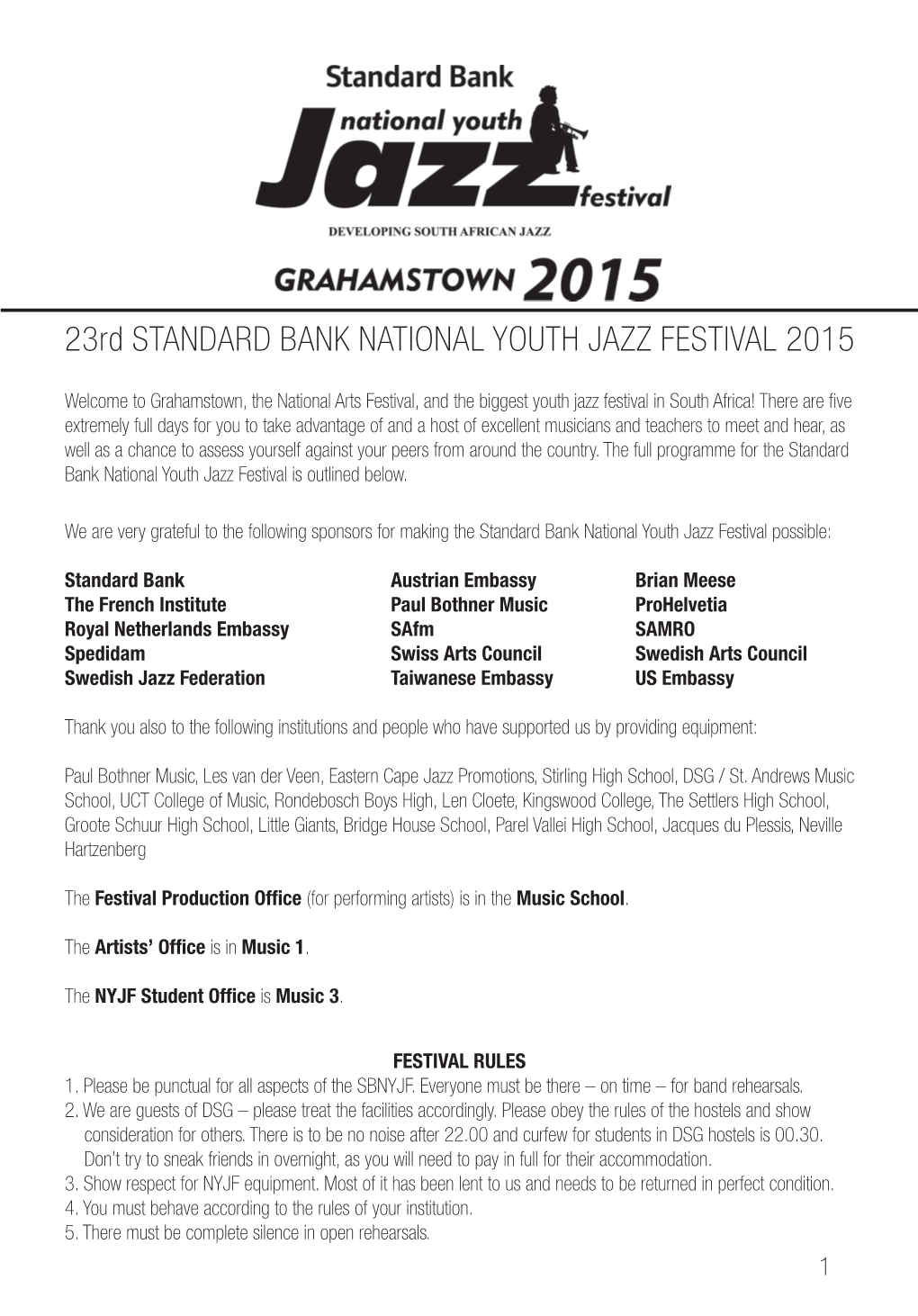 23Rd STANDARD BANK NATIONAL YOUTH JAZZ FESTIVAL 2015