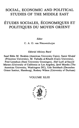 Social, Economic and Political Studies of the Middle East Études Sociales, Économiques Et Politiques Du Moyen Orient