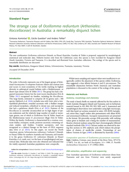 The Strange Case of Ocellomma Rediuntum (Arthoniales: Roccellaceae) in Australia: a Remarkably Disjunct Lichen