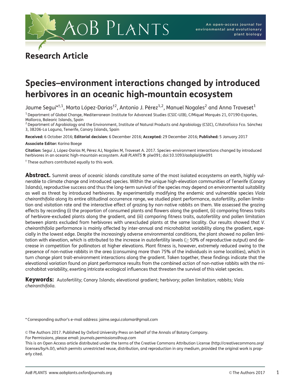 Species–Environment Interactions Changed by Introduced Herbivores in an Oceanic High-Mountain Ecosystem