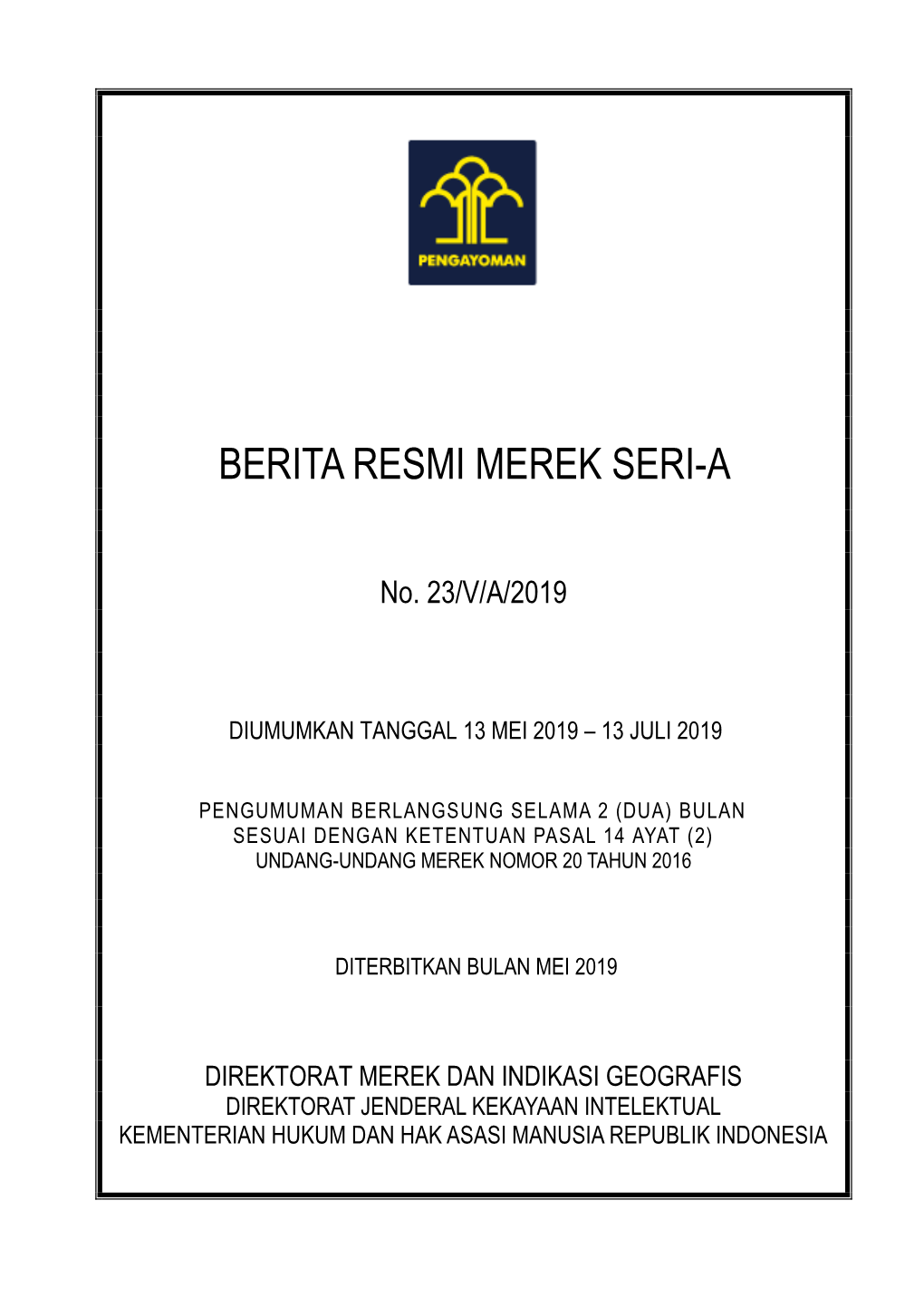 Berita Resmi Merek No. 23/V/A/2019