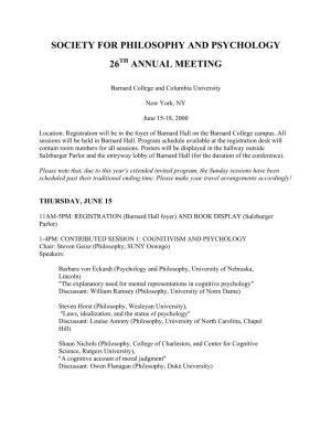 Society for Philosophy and Psychology 26 Annual