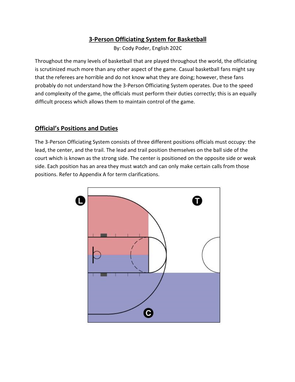 3-Person Officiating System for Basketball Official's Positions And