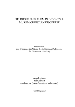 Religious Pluralism in Indonesia Muslim-Christian Discourse