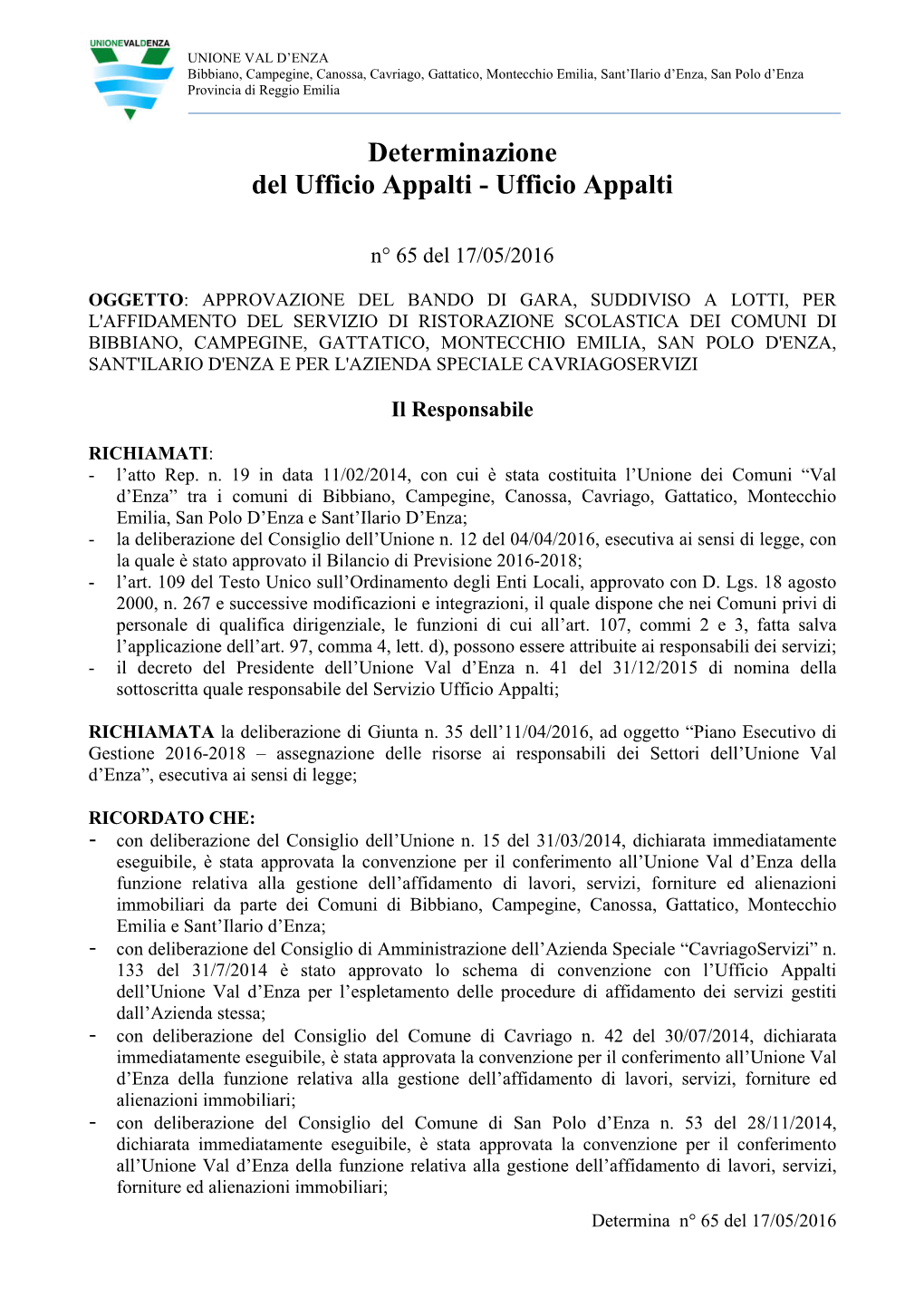 Determinazione Del Ufficio Appalti - Ufficio Appalti