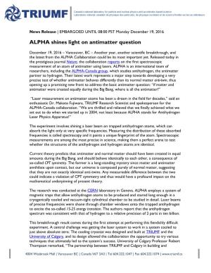 ALPHA Shines Light on Antimatter Question