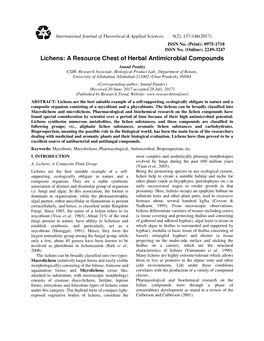 Lichens: a Resource Chest of Herbal Antimicrobial Compounds