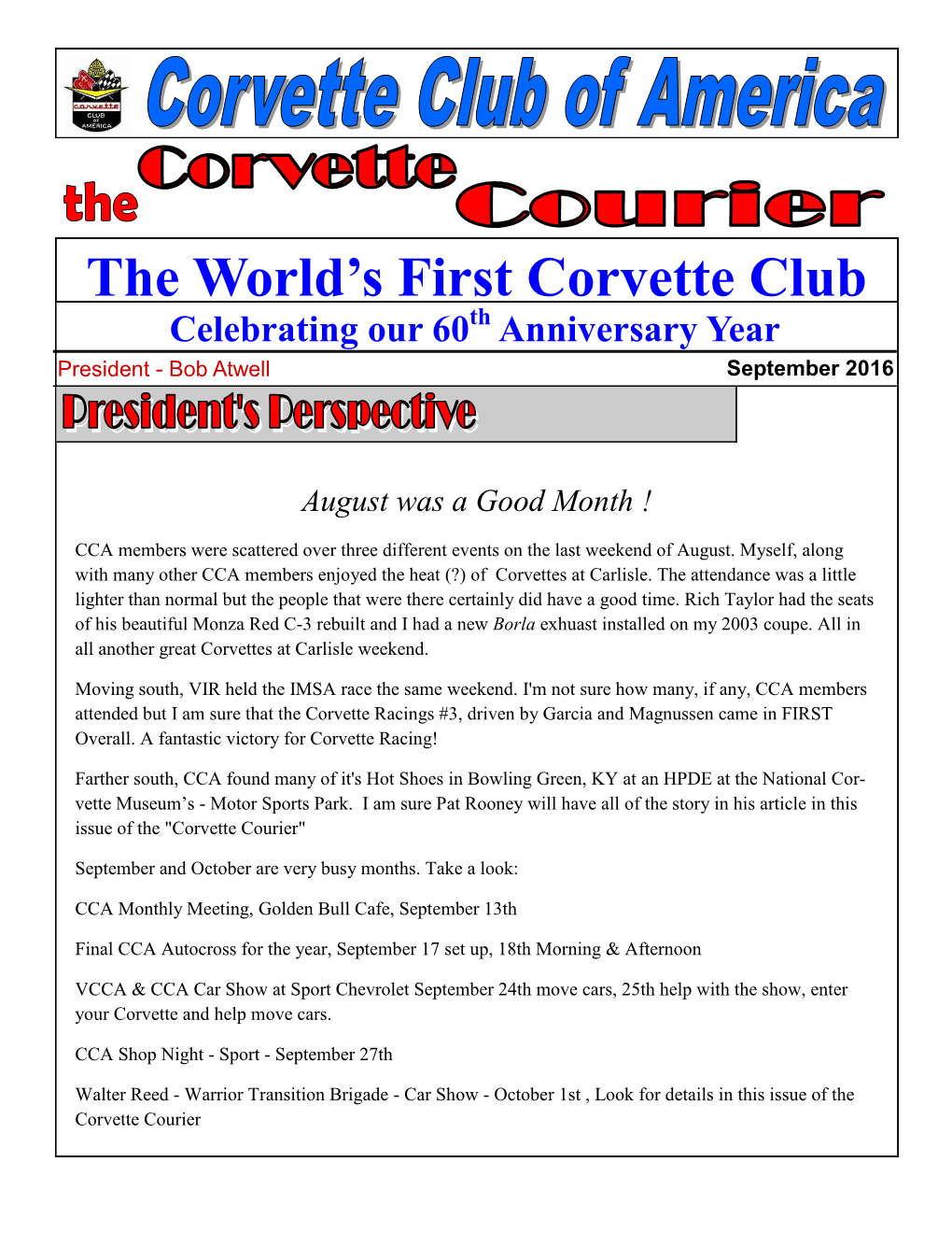 Corvette Courier Newsletter