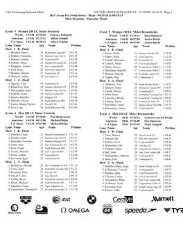 12:39 PM 04/16/15 Page 1 2015 Arena Pro Swim Series - Mesa - 04/15/15 to 04/18/15 Meet Program - Thursday Finals