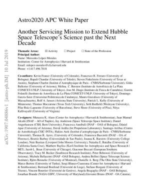 Astro2020 APC White Paper Another Servicing Mission to Extend Hubble Space Telescope’S Science Past the Next Decade