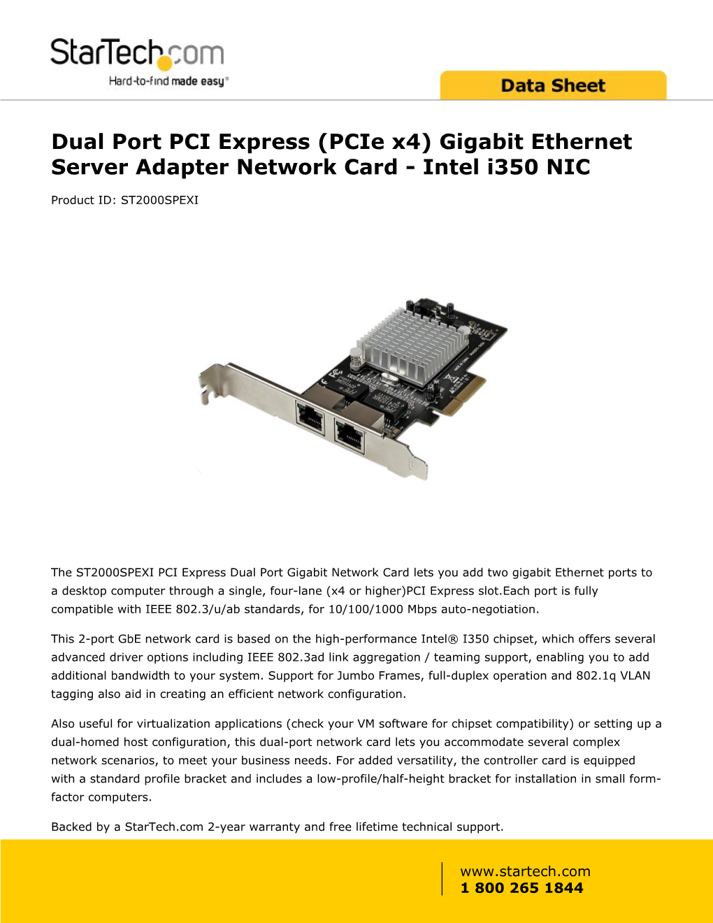 Dual Port PCI Express (Pcie X4) Gigabit Ethernet Server Adapter Network Card - Intel I350 NIC