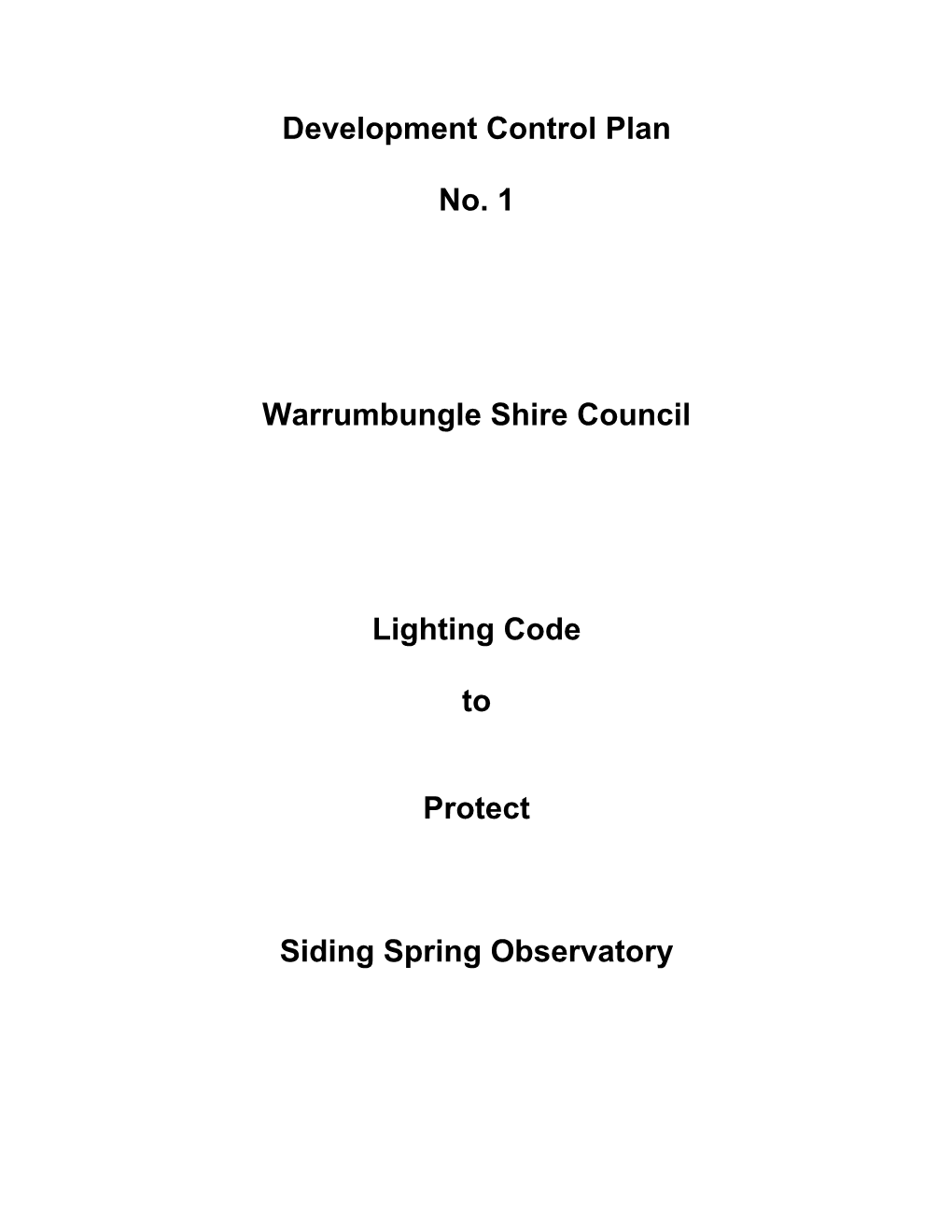 Development Control Plan No. 1 Warrumbungle Shire Council