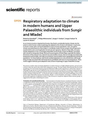 Respiratory Adaptation to Climate in Modern Humans and Upper Palaeolithic Individuals from Sungir and Mladeč Ekaterina Stansfeld1*, Philipp Mitteroecker1, Sergey Y