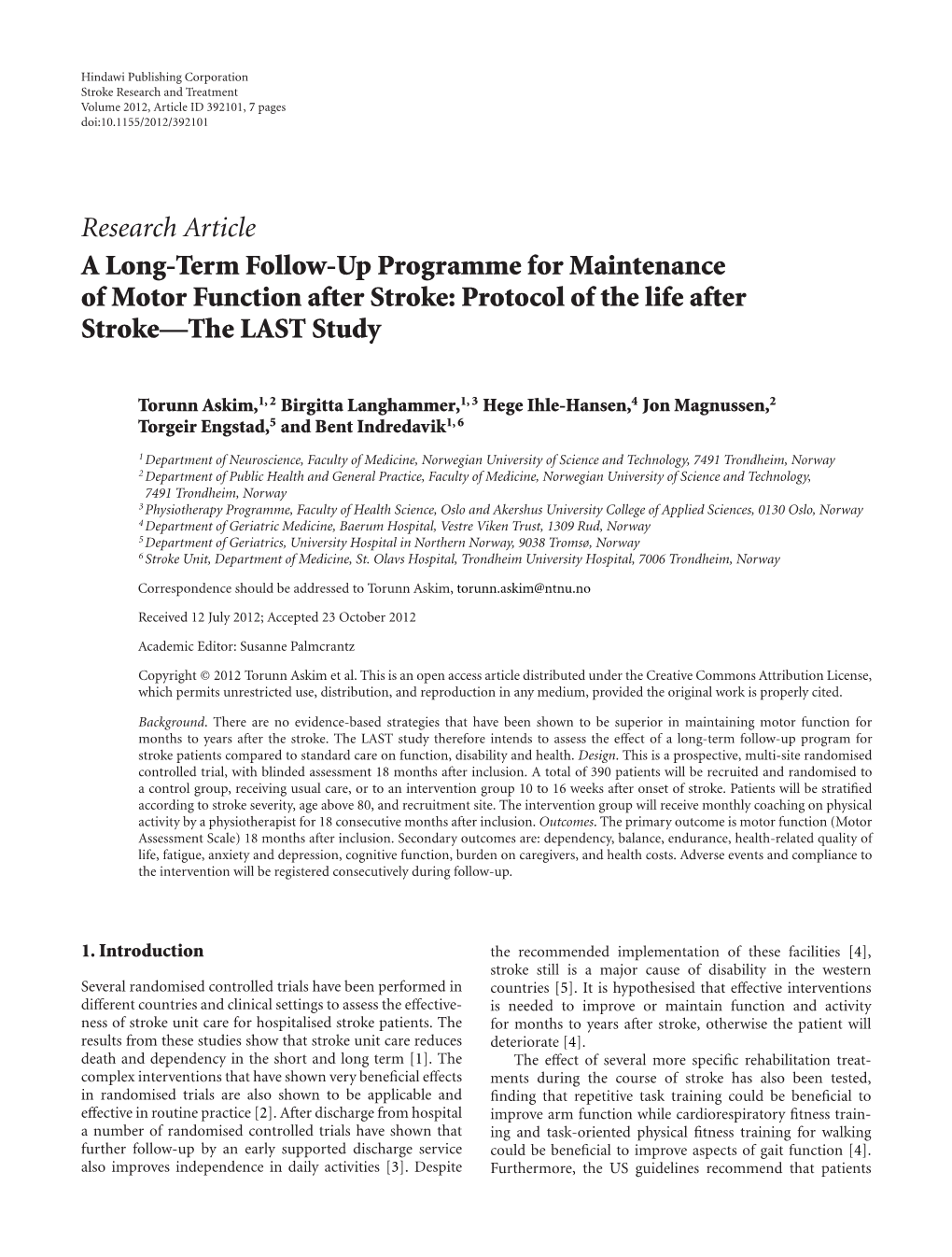 Protocol of the Life After Stroke—The LAST Study