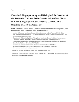 Chemical Fingerprinting and Biological Evaluation of the Endemic Chilean Fruit Greigia Sphacelata