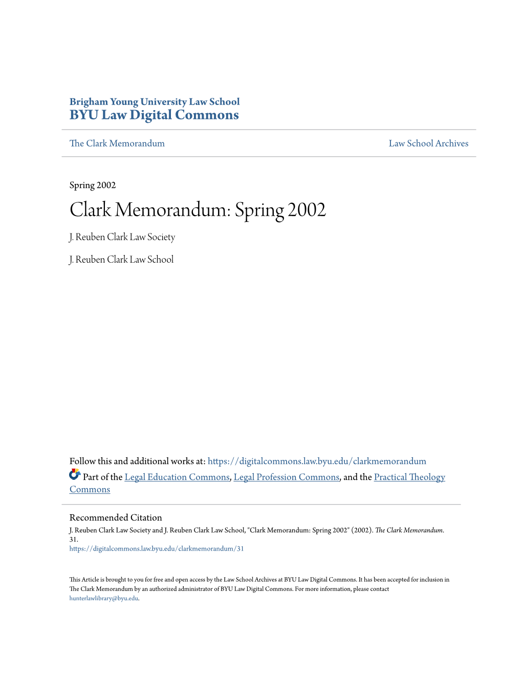 Clark Memorandum: Spring 2002 J