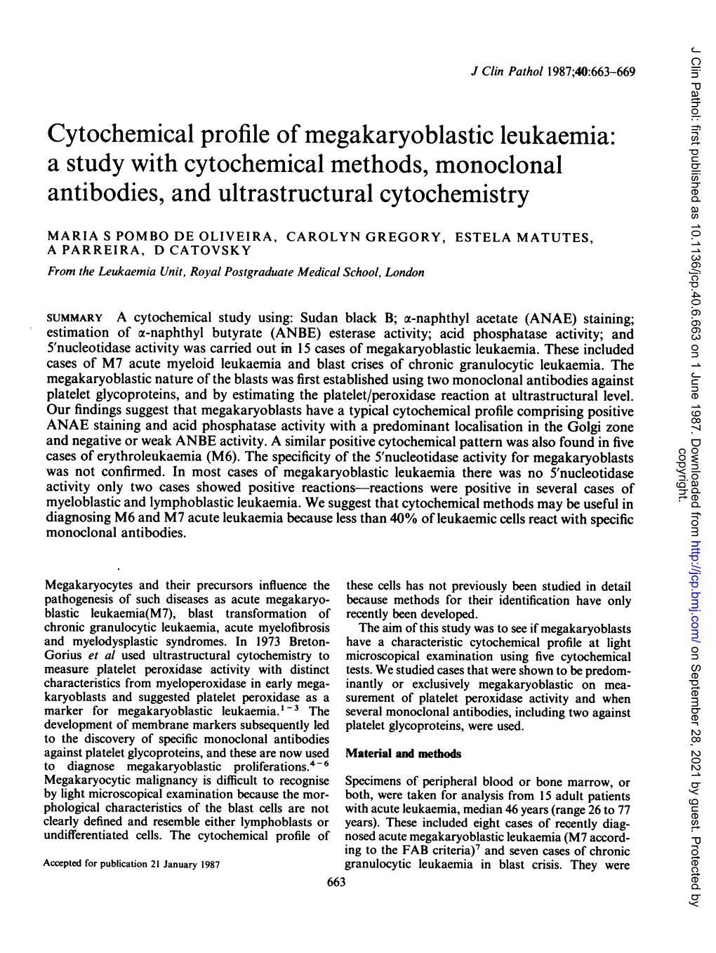 Cytochemical Profile Ofmegakaryoblastic Leukaemia
