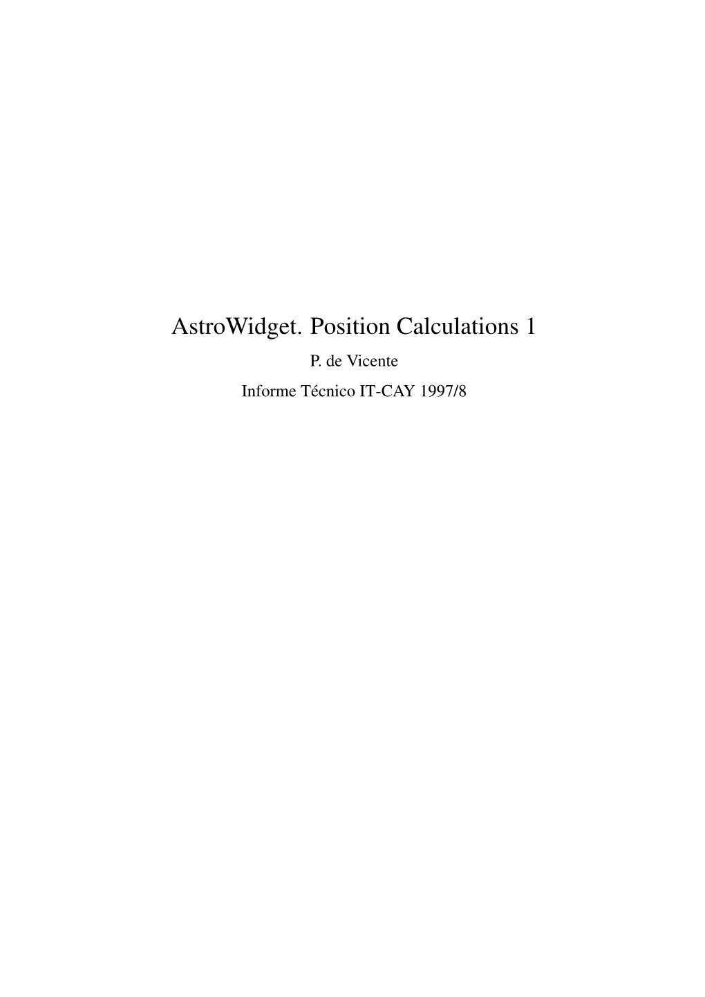 Astrowidget. Position Calculations 1 P