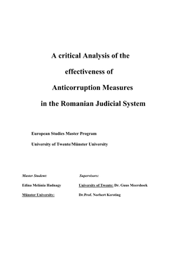 A Critical Analysis of the Effectiveness of Anticorruption Measures in The