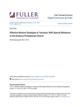 Effective Mission Strategies in Tanzania: with Special Reference to the Dodoma Presbyterian Church