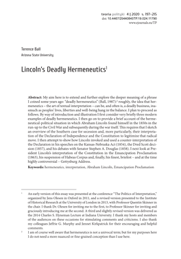Lincoln's Deadly Hermeneutics1