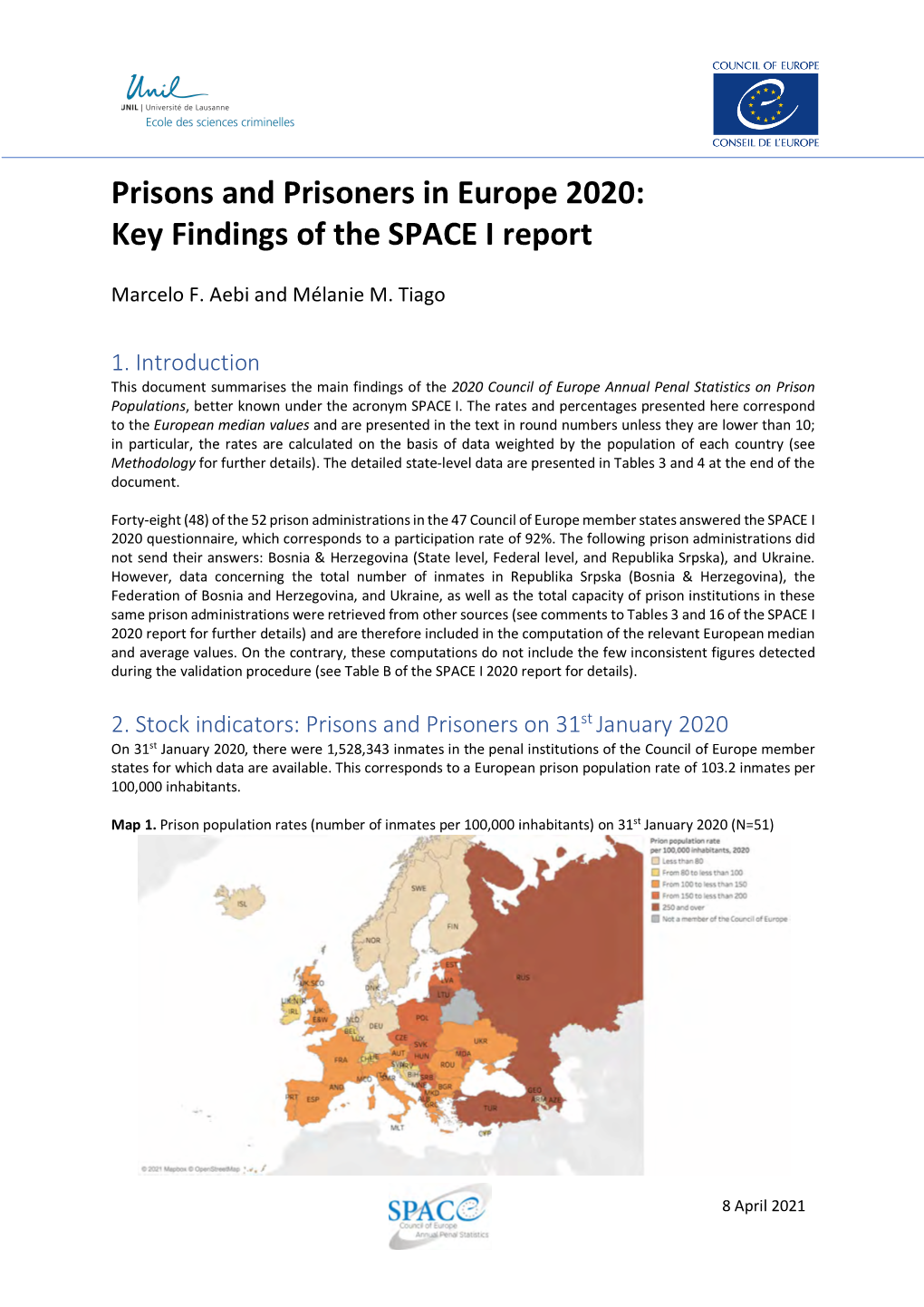 Prisons and Prisoners in Europe 2020: Key Findings of the SPACE I Report