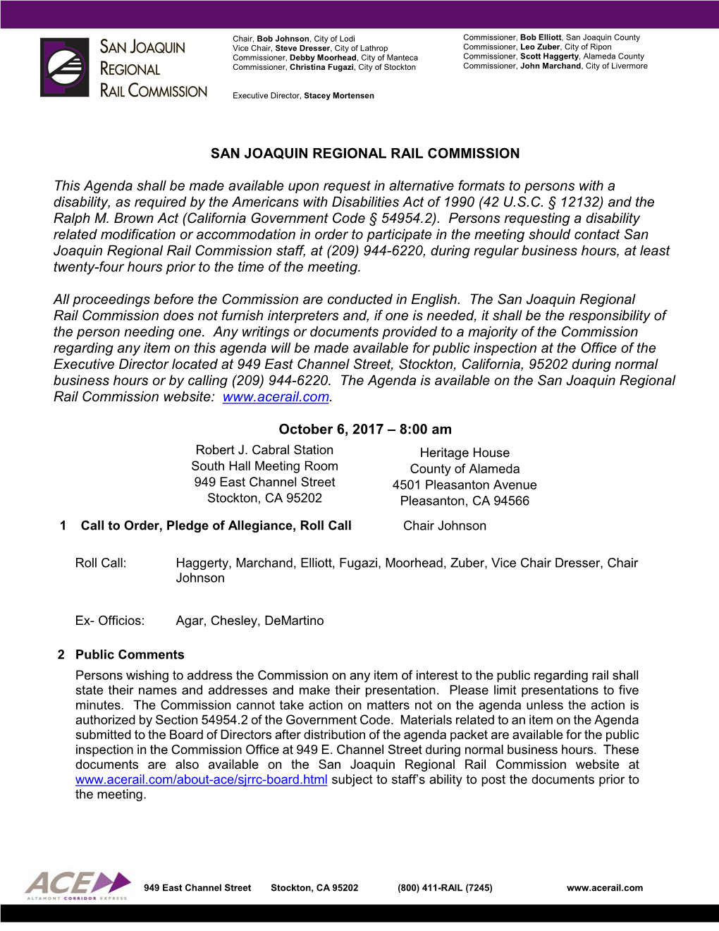 SAN JOAQUIN REGIONAL RAIL COMMISSION This Agenda Shall