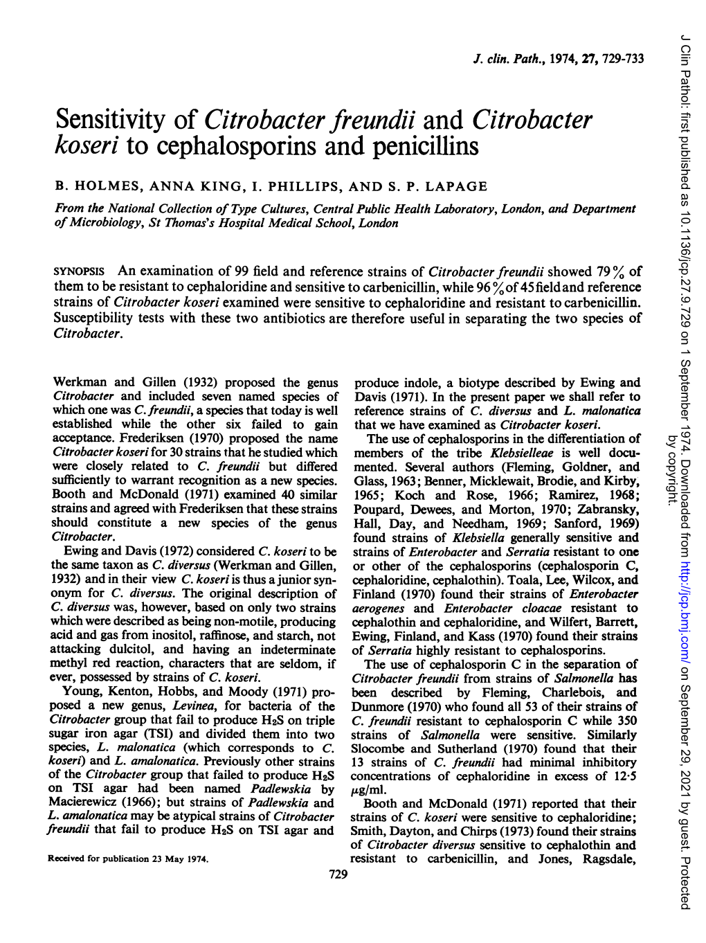 Sensitivity of Citrobacter Freundli and Citrobacter Koseri to Cephalosporins and Penicillins