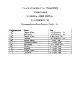 Meeting Number Subject Date