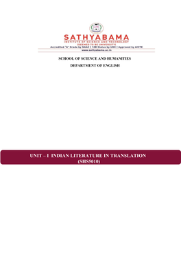 Unit – I Indian Literature in Translation (Shs5010)