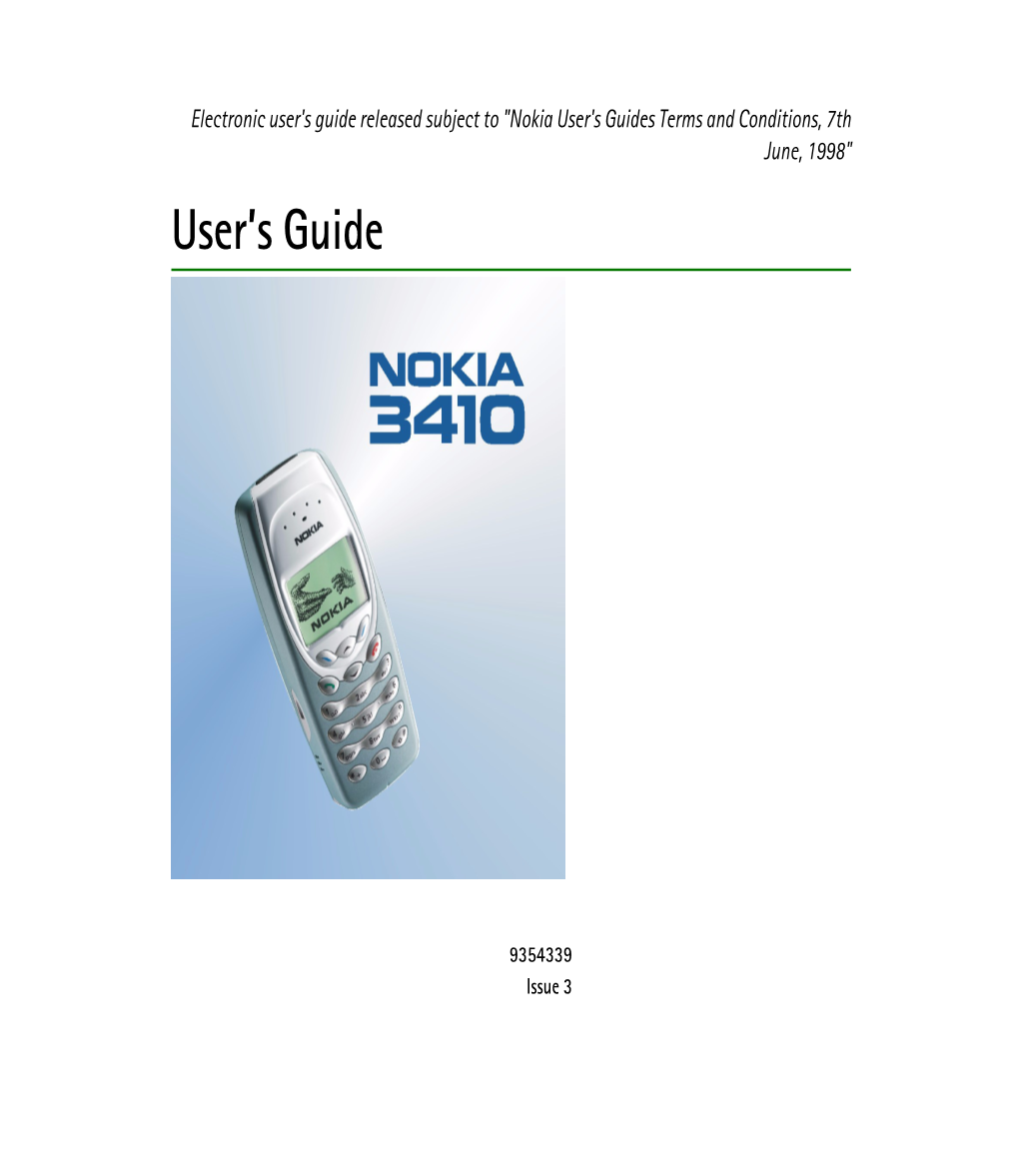 User's Guide Released Subject to "Nokia User's Guides Terms and Conditions, 7Th June, 1998" User’S Guide