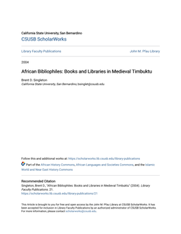 Books and Libraries in Medieval Timbuktu