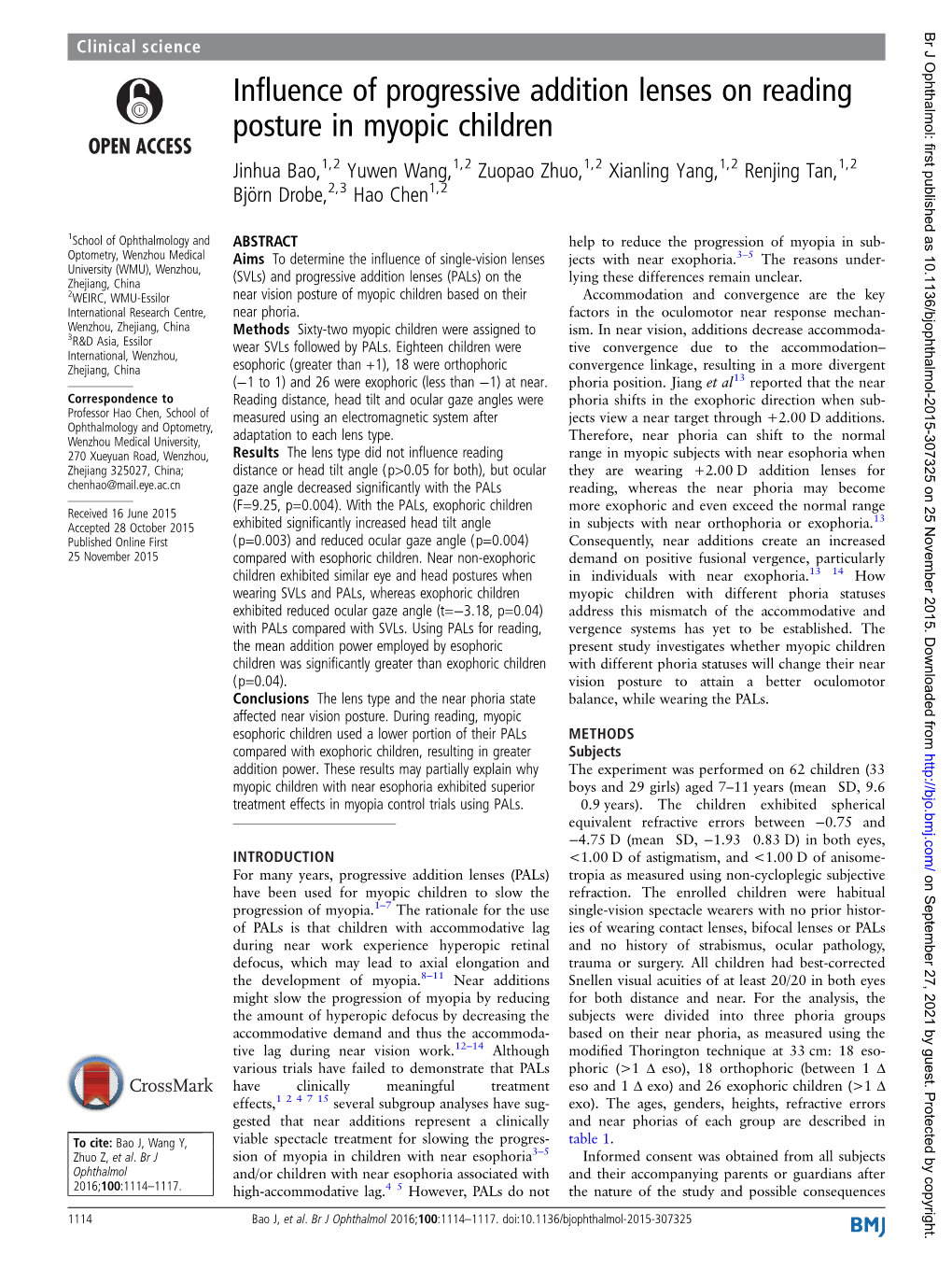 Influence of Progressive Addition Lenses on Reading Posture In