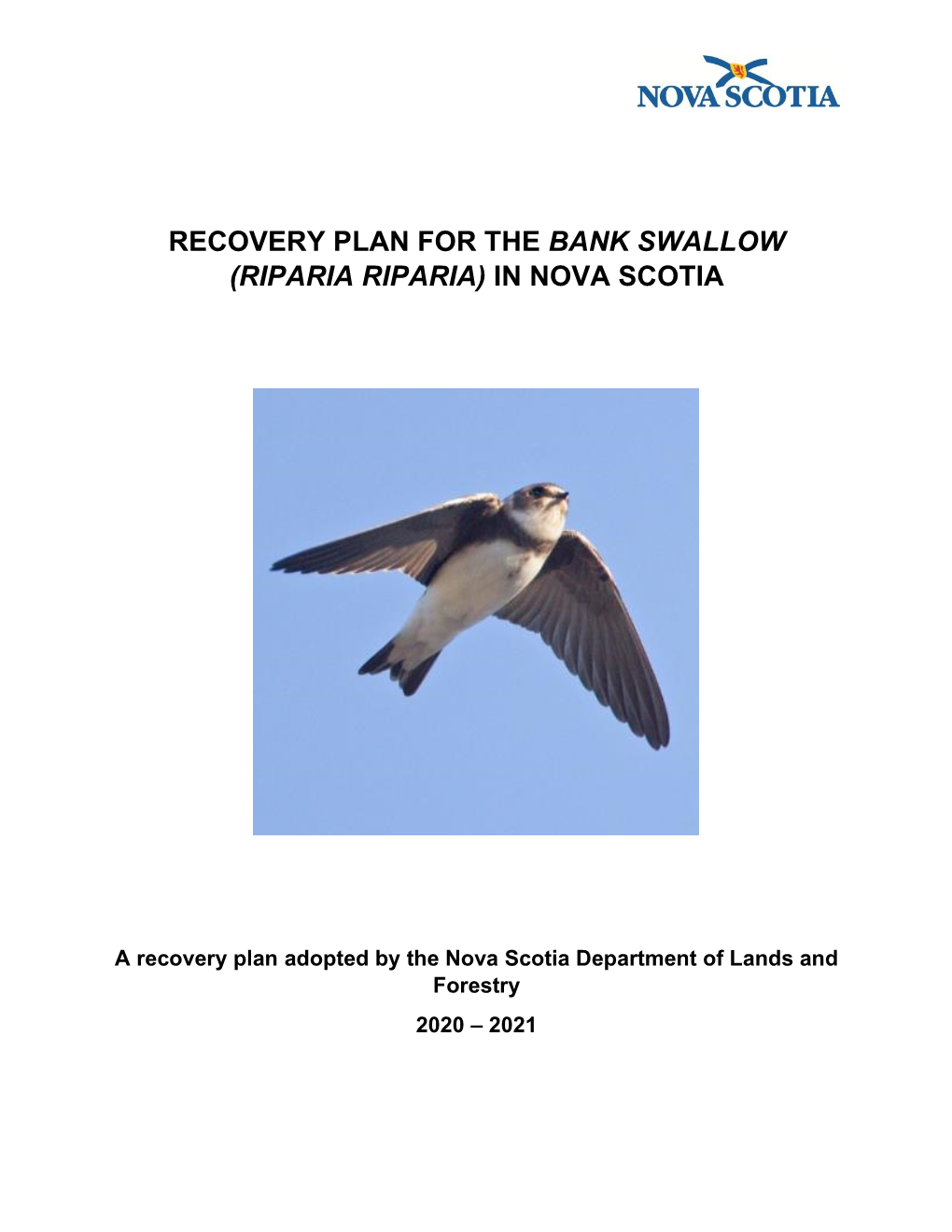 Recovery Plan for the Bank Swallow (Riparia Riparia) in Nova Scotia