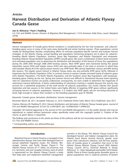 Harvest Distribution and Derivation of Atlantic Flyway Canada Geese