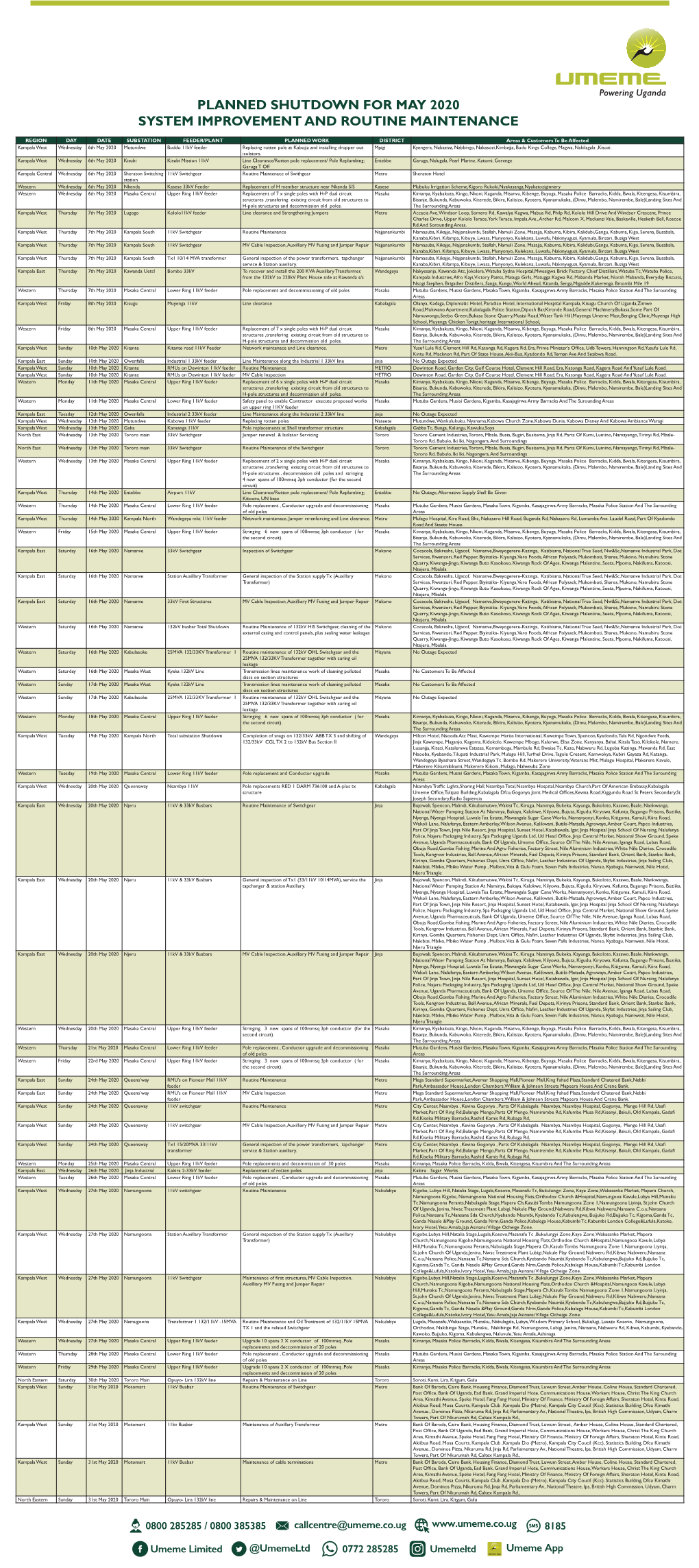 Planned Shutdown May 2020.Indd