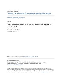 The Moonlight Schools : Adult Literacy Education in the Age of Americanization