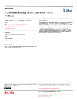 Identity Conflicts Among Oriental Christian in Sweden David Gaunt
