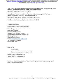 Delta-9-Tetrahydrocannabinol and Cannabidiol in Psychosis