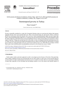 Intertemporal Poverty in Turkey