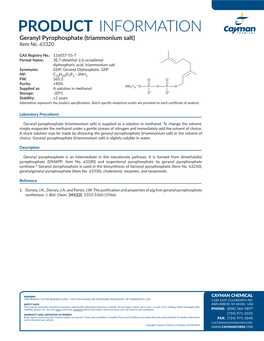 PRODUCT INFORMATION Geranyl Pyrophosphate (Triammonium Salt) Item No
