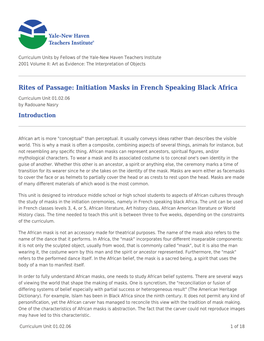 Rites of Passage: Initiation Masks in French Speaking Black Africa